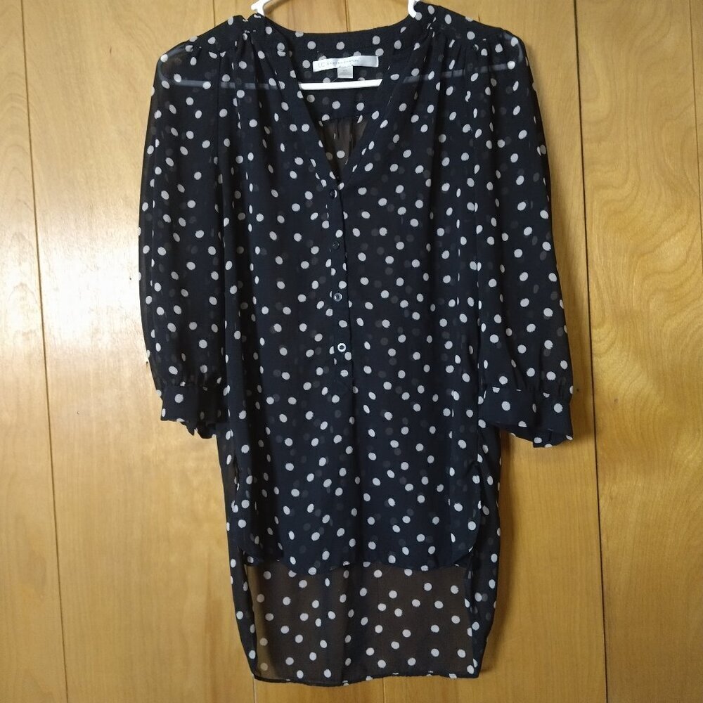 LC Lauren Conrad Size XS 3/4 Sleeve Sheer Polka Dot Partial Button Up Shirt